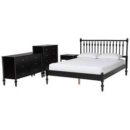 Baxton Studio - Denita Spindle 4-Piece Bedroom Set - Farmhouse Platform Bed with Matching Dresser, Chest, and 1-Drawer Nightstand, Full - Black