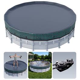 POOLHACKER - 24FT Round Pool Cover for Above Ground Pools,Heavy-Duty 550D Oxford Fabric with Steel Cable & Pulley System,UV Resistant - Oxford Black