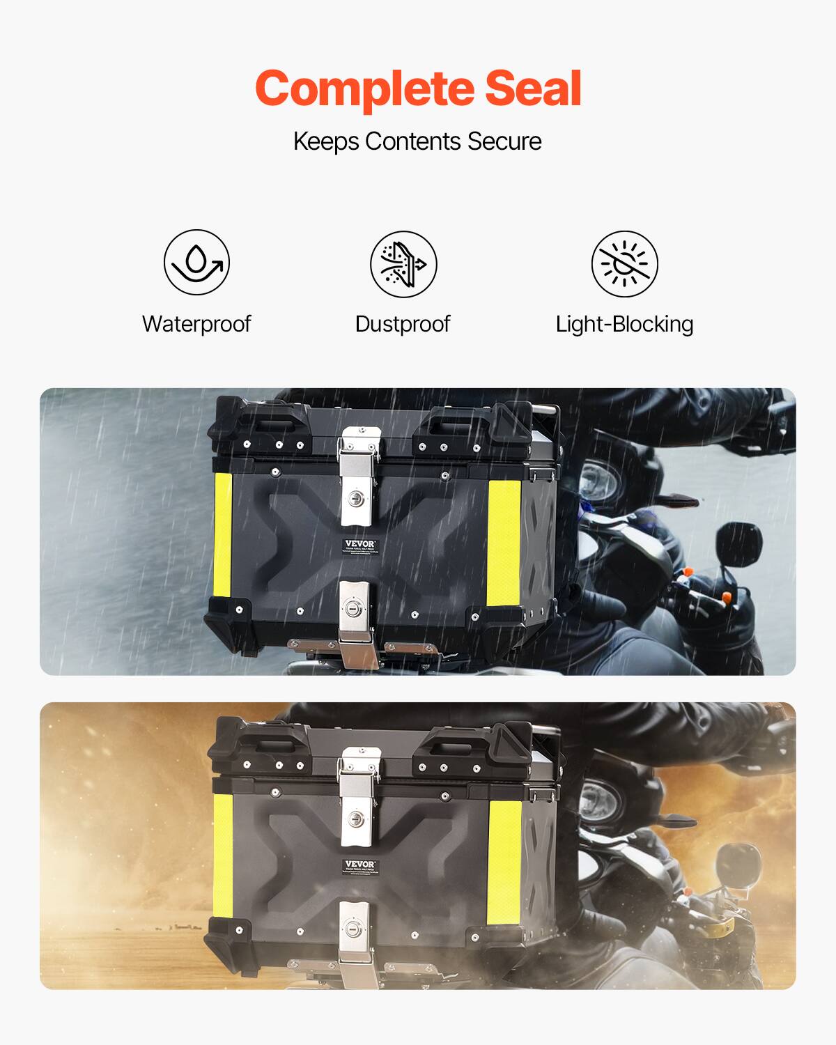 Complete Seal  
Keeps Contents Secure  

Waterproof  
Dustproof  
Light-Blocking  

VEVOR