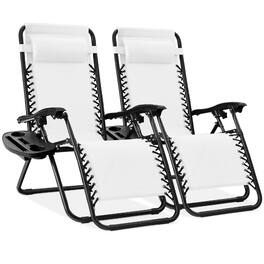 Best Choice Products - Set of 2 Zero Gravity Lounge Chair Recliners for Patio, Pool w/ Cup Holder Tray - Snow/Black - White