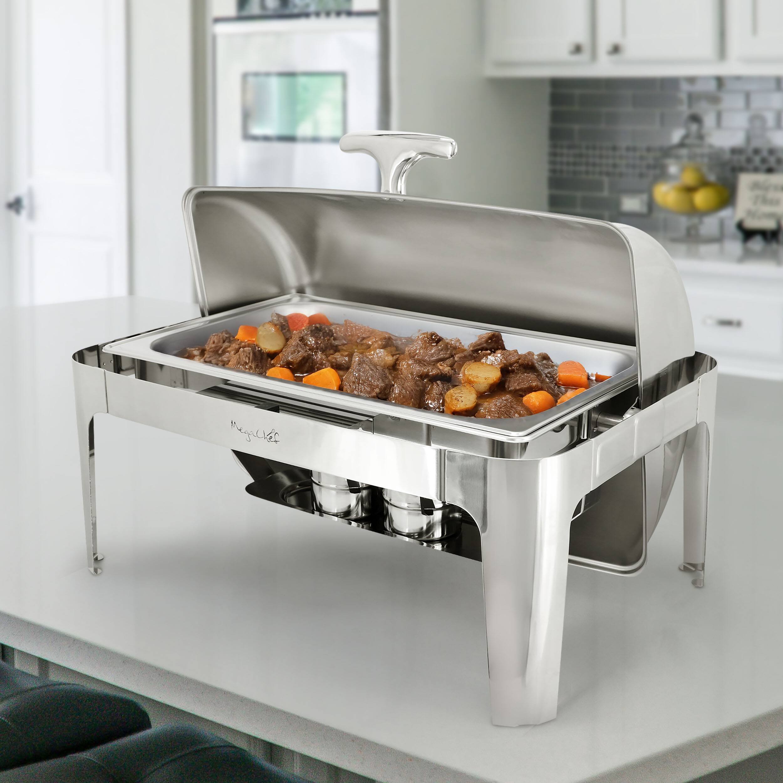 Alt View 7. MegaChef - MegaChef 9.5 Quart Oblong Roll Top Stainless Steel Professional Chafing Dish/Food Warmer/Buffet Server Serving Trays - Silver.