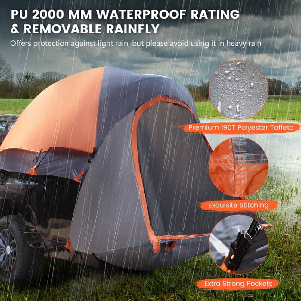 PU 2000 MM WATERPROOF RATING & REMOVABLE RAINFLY  
Offers protection against light rain, but please avoid using it in heavy rain  

- Premium 190T Polyester Taffeta  
- Exquisite Stitching  
- Extra Strong Pockets