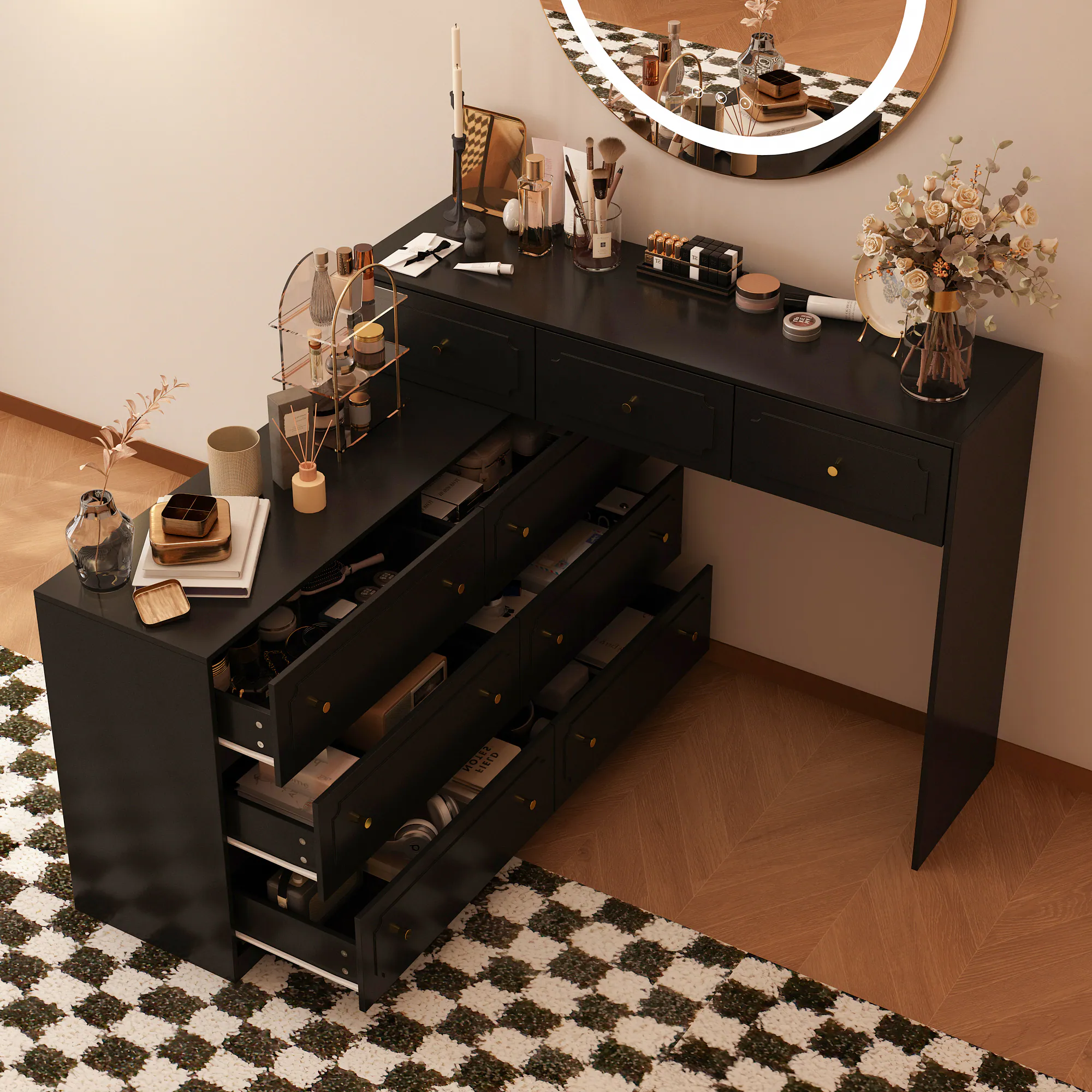 Alt View 6. Famapy - Famapy Transformable Multi - Drawer Dresser: Vanity & Storage All - in - One - Black.