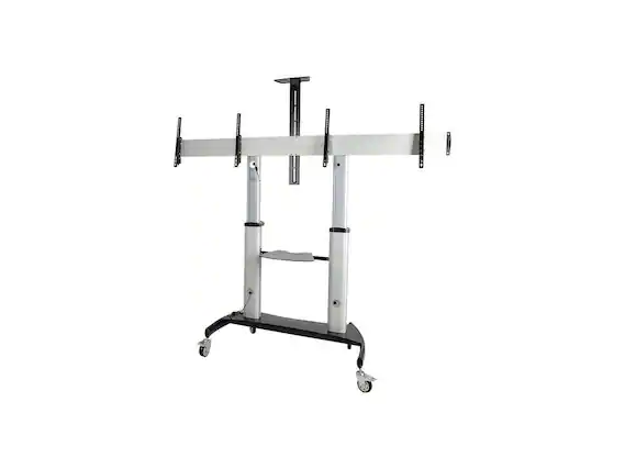 Front. StarTech.com - StarTech 37-60" 110lbs Each Dual TV Height Adjustable Wheeled Cart STNDMTVDUO - Black.