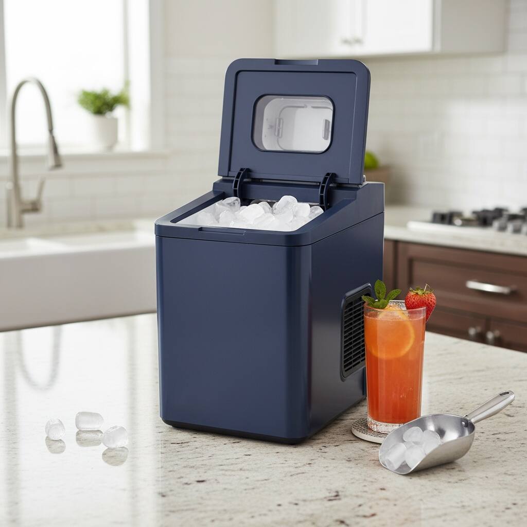 Alt View 6. Forest'nSky - Automatic Ice Maker - 26 lb/day, Bullet Ice Tech, BPA-Free PVC, Touch Control & Coffee Cubes - Blue.