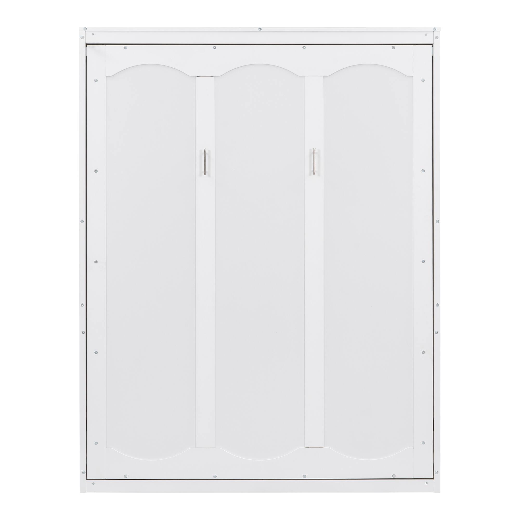 Alt View 4. Tiramisubest - Queen Size White Solid Wood + MDF Murphy Wall Bed with Shelves, Space-Saving & Comfortable - White.