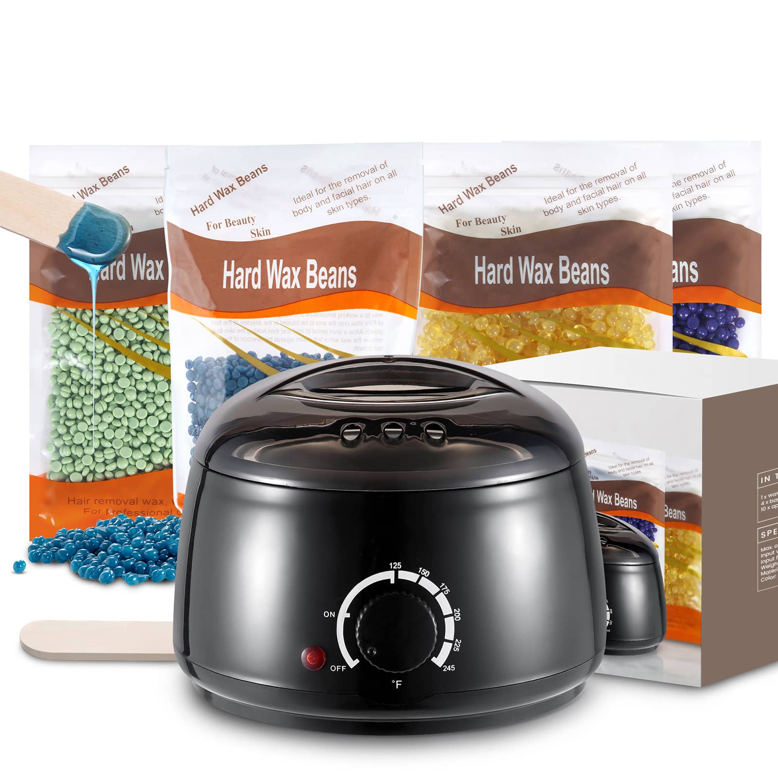 HOM - Plug in Wax Warmer - Home Waxing Kit - Wax Warmer for Hair Removal + Wax Beads ( 4 Bags of Wax Beads) - Black