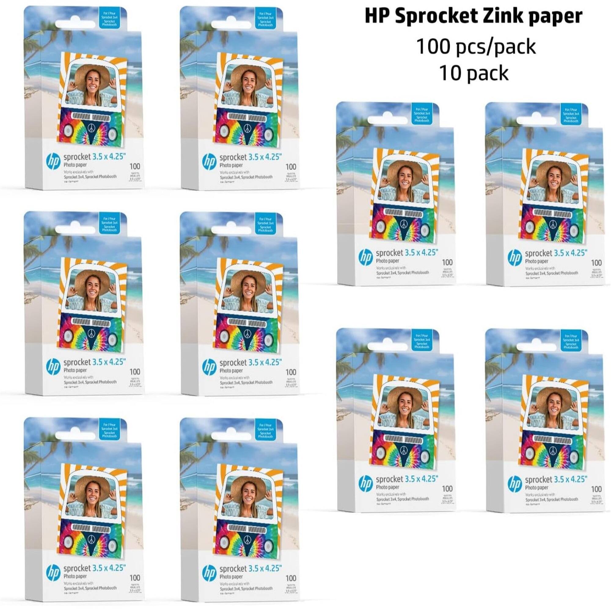 HP Sprocket Zink paper  
100 pcs/pack  
10 pack  

sprocket 3.5 x 4.25"  
Photo paper  
100  

sprocket 3.5 x 4.25"  
Photo paper  
100  

sprocket 3.5 x 4.25"  
Photo paper  
100  

sprocket 3.5 x 4.25"  
Photo paper  
100  

sprocket 3.5 x 4.25"  
Photo paper  
100  

sprocket 3.5 x 4.25"  
Photo paper  
100  

sprocket 3.5 x 4.25"  
Photo paper  
100  

sprocket 3.5 x 4.25"  
Photo paper  
100  

sprocket 3.5 x 4.25"  
Photo paper  
100  

sprocket 3.5 x 4.25"  
Photo paper  
100