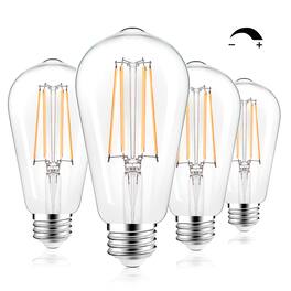 GlowWise - Dimmable Vintage ST58 LED Edison Bulb, 4-Pack. Warm 2700K, 720LM, 60W Eqv. CRI 85+ for Ambient Lighting - White