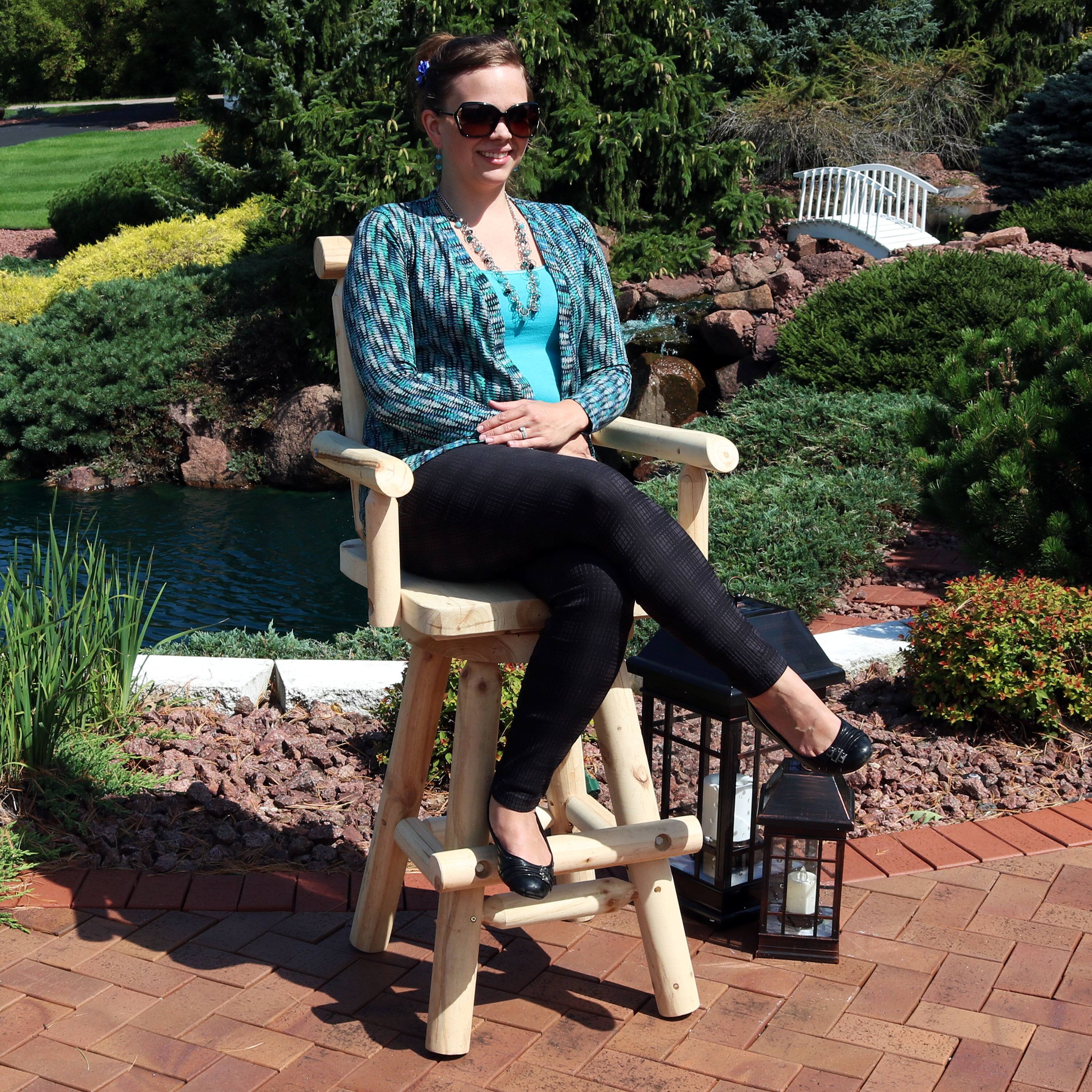 Alt View 7. Sunnydaze - Rustic Log Style Unfinished Fir Wood Indoor Bar Stool - Light Brown.