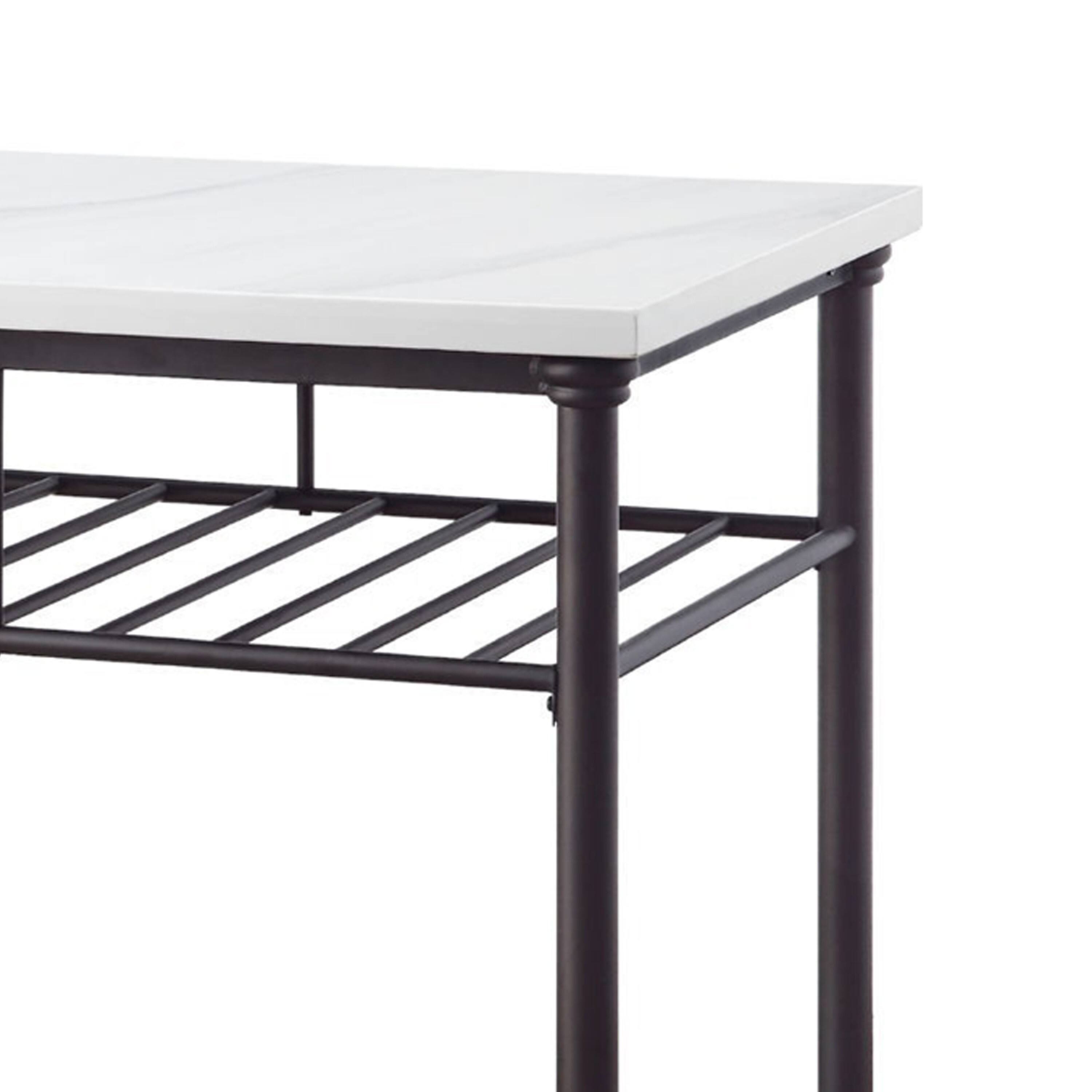 Left. Manhattan Lane - Kitchen Island with Artificial Marble Top and 2 Slatted Shelf - White.