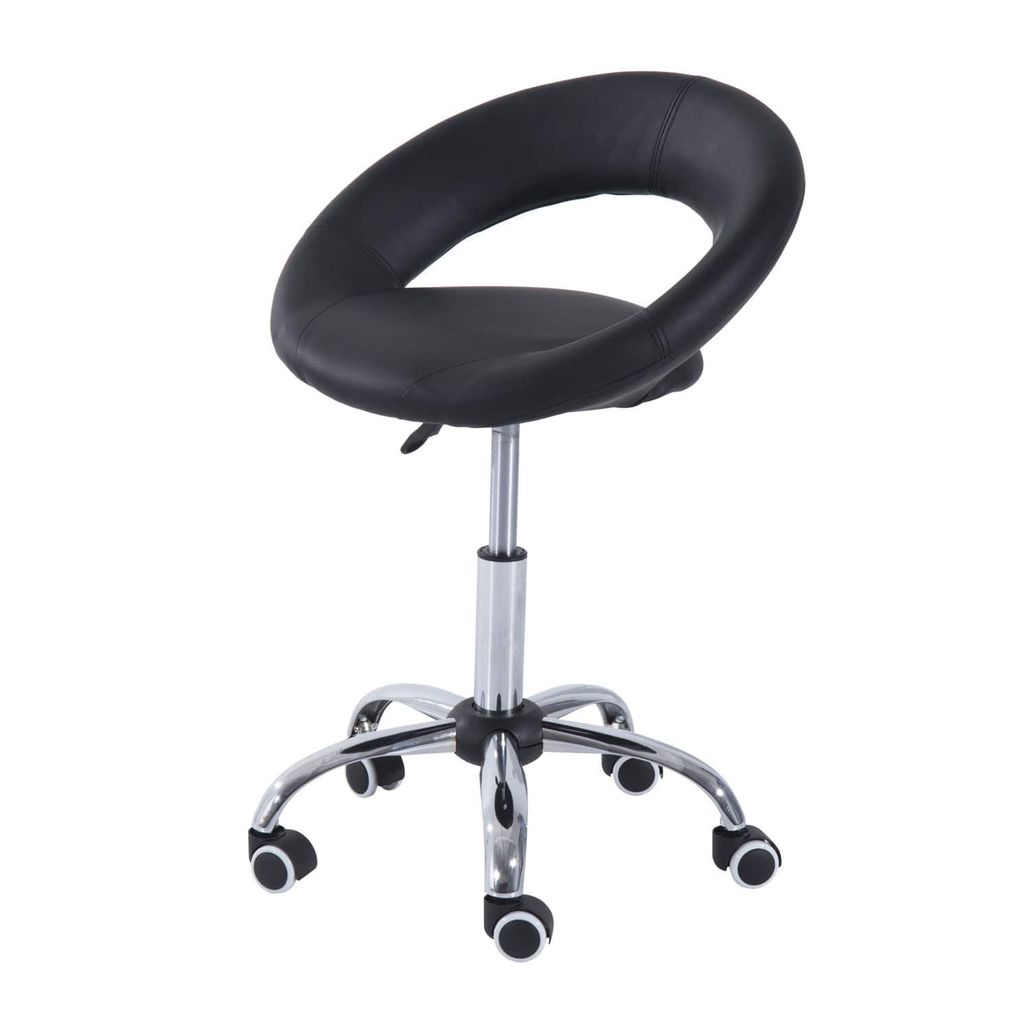 Homcom - Rolling Salon Stool with Adjustable Height, Breathable Open Back, Foam Cushion Seat - Black