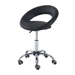 Homcom - Rolling Salon Stool with Adjustable Height, Breathable Open Back, Foam Cushion Seat - Black