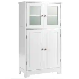 Costway - Bathroom Floor Storage Cabinet Kitchen Cupboard w/Doors&Adjustable Shelf - White