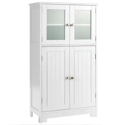 Front. Costway - Costway Bathroom Floor Storage Cabinet Kitchen Cupboard w/Doors&Adjustable Shelf - White.