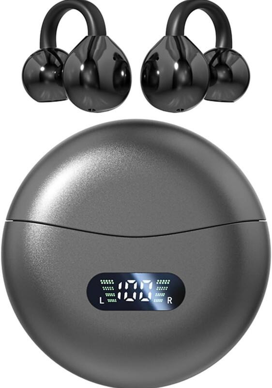 Front. RISOKEYS - Open-Ear Bluetooth Earbuds, Lightweight ,30H Battery for Running/Commuting & Gym,Black.