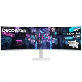 Deco Gear - 49" 5K DQHD Curved Super Ultrawide Monitor with 65W USB-C, HDR, 120Hz, 1 ms MPRT - White