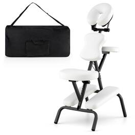Gymax - Portable PU Leather Pad Travel Massage Tattoo Spa Chair w/ Carrying Bag New - White