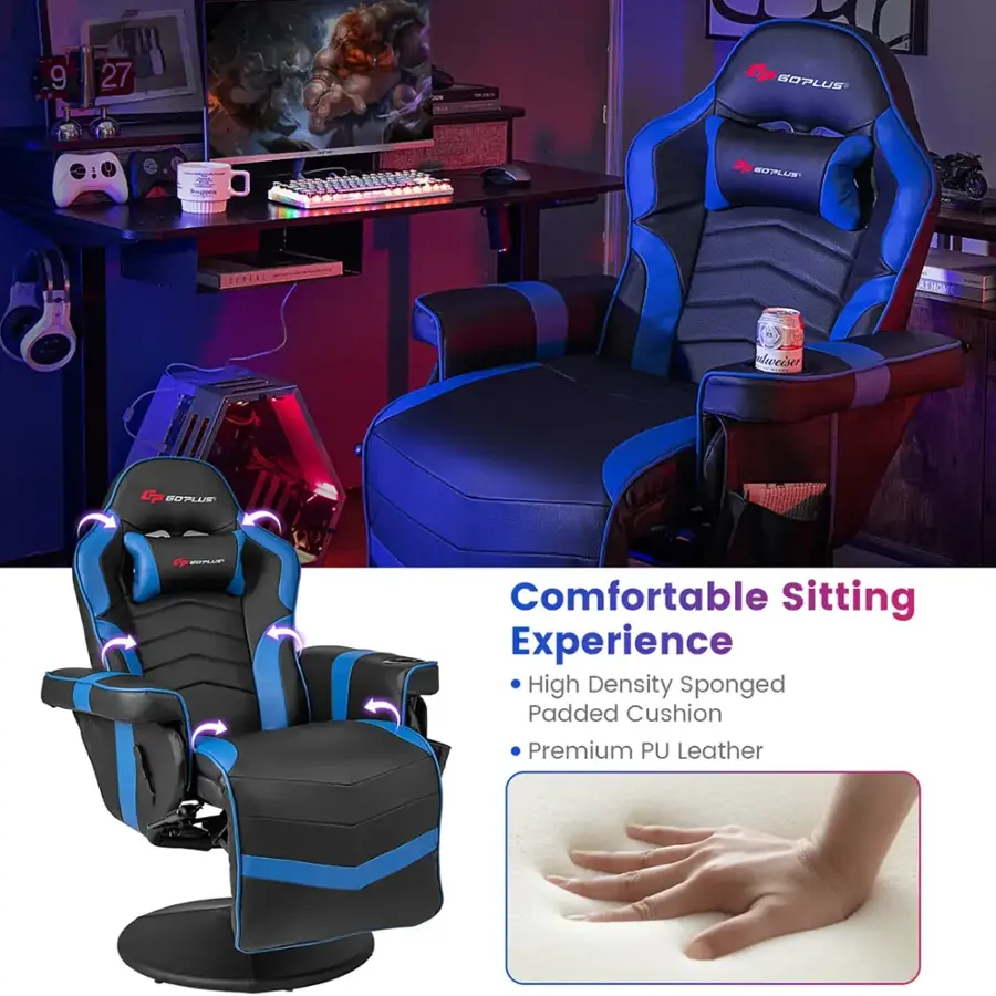 The text on the image reads: "Comfortable Sitting Experience High Density Sponged Padded Cushion Premium PU Leather."