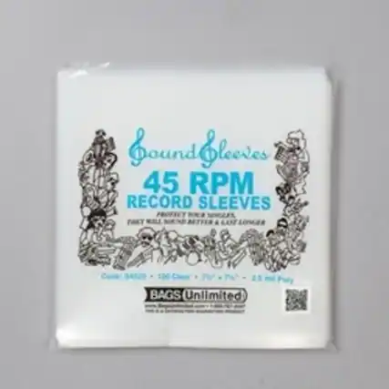 Boundbees 45 RPM RECORD SLEEVES PRODUCT NO. MVCLEX FHT MI BETTER a LASZ LOvGEs Code S4125 100 Clear 7" 7% 2.5 BAGS Unlimited Poly