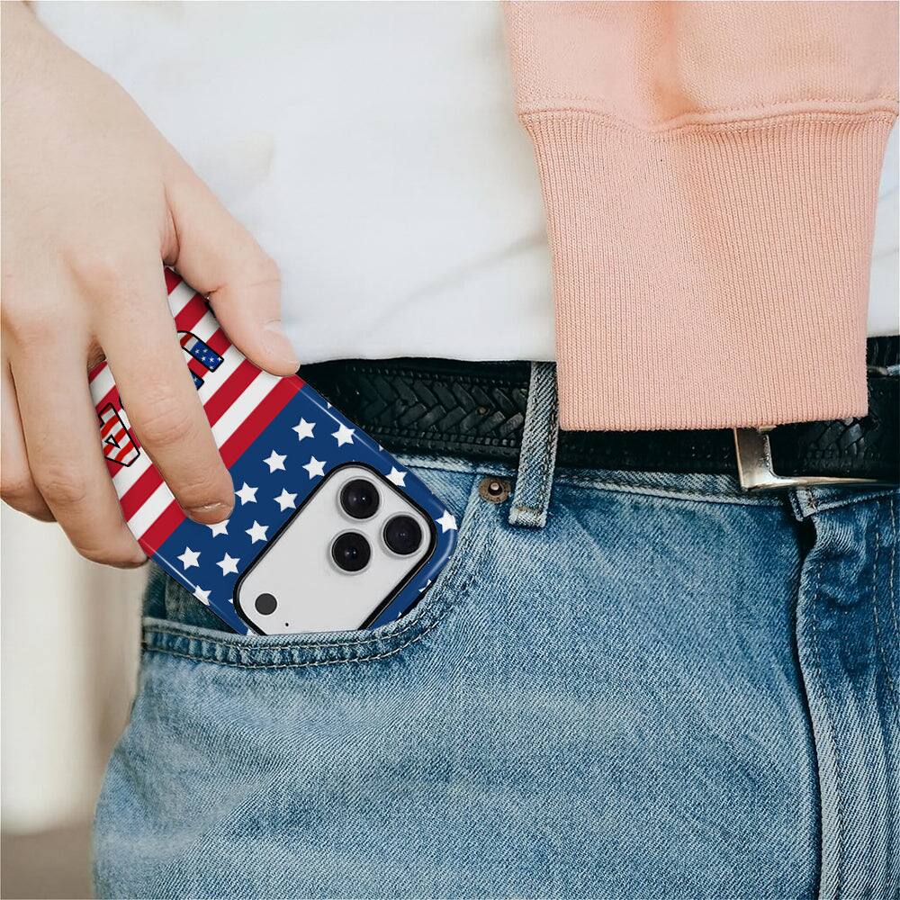 Alt View 4. Finnhomy - Smartphone Case for iPhone 17 Pro Max Dual Layer Protective Phone Case Shockproof Anti Slip Slim Cover Keep Smile - USA Flag for iPhone 17 Pro Max.