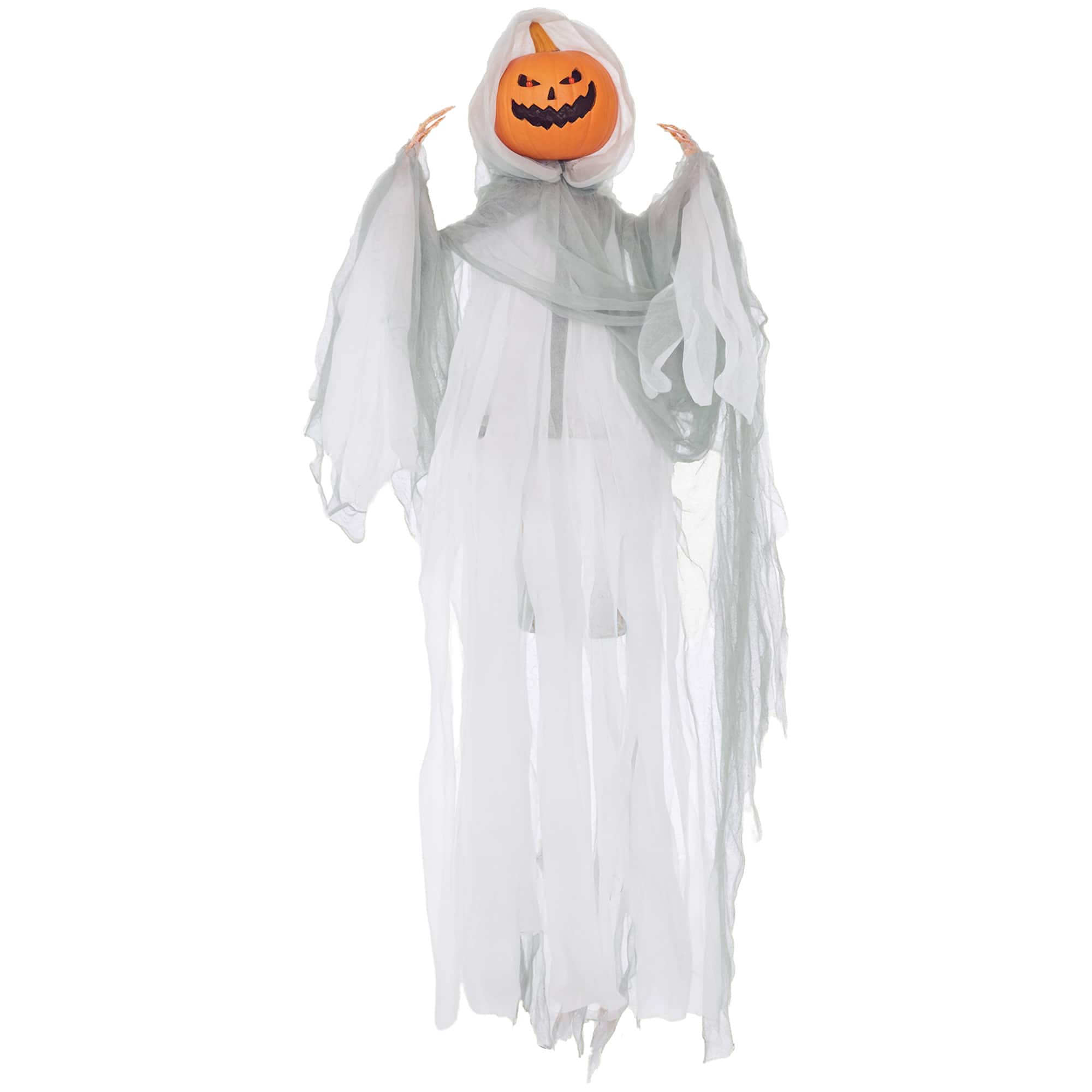 Homcom - 3.9' Outdoor Hanging Halloween Decoration, Pumpkin Ghost, Sound Activated Prop with Light Up Eyes & Creepy Howling Sound - Green