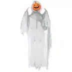 Front. Homcom - 3.9' Outdoor Hanging Halloween Decoration, Pumpkin Ghost, Sound Activated Prop with Light Up Eyes & Creepy Howling Sound - Green.