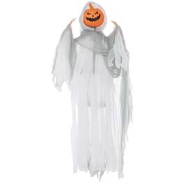 Homcom - 3.9' Outdoor Hanging Halloween Decoration, Pumpkin Ghost, Sound Activated Prop with Light Up Eyes & Creepy Howling Sound - Green