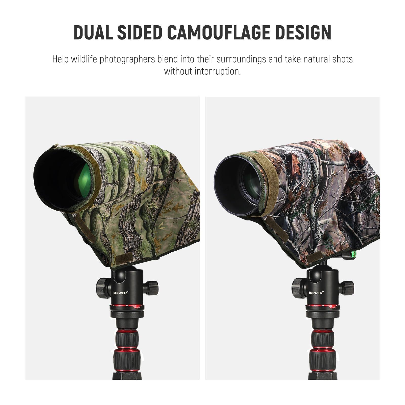 DUAL SIDED CAMOUFLAGE DESIGN

Help wildlife photographers blend into their surroundings and take natural shots without interruption.