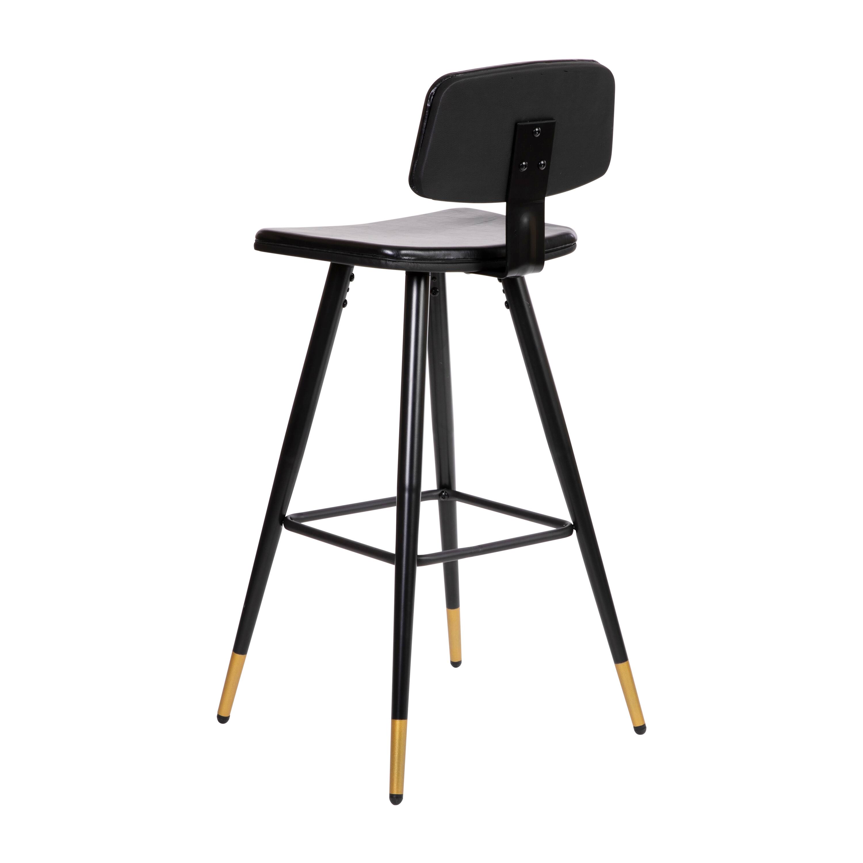 Alt View 7. Emma + Oliver - Set of 2 Commercial Grade LeatherSoft Barstools with Gold Tipped Iron Legs - Black.