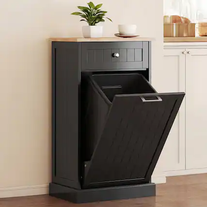 Front. Homcom - Kitchen Tilt Out Trash Bin Cabinet - Black.