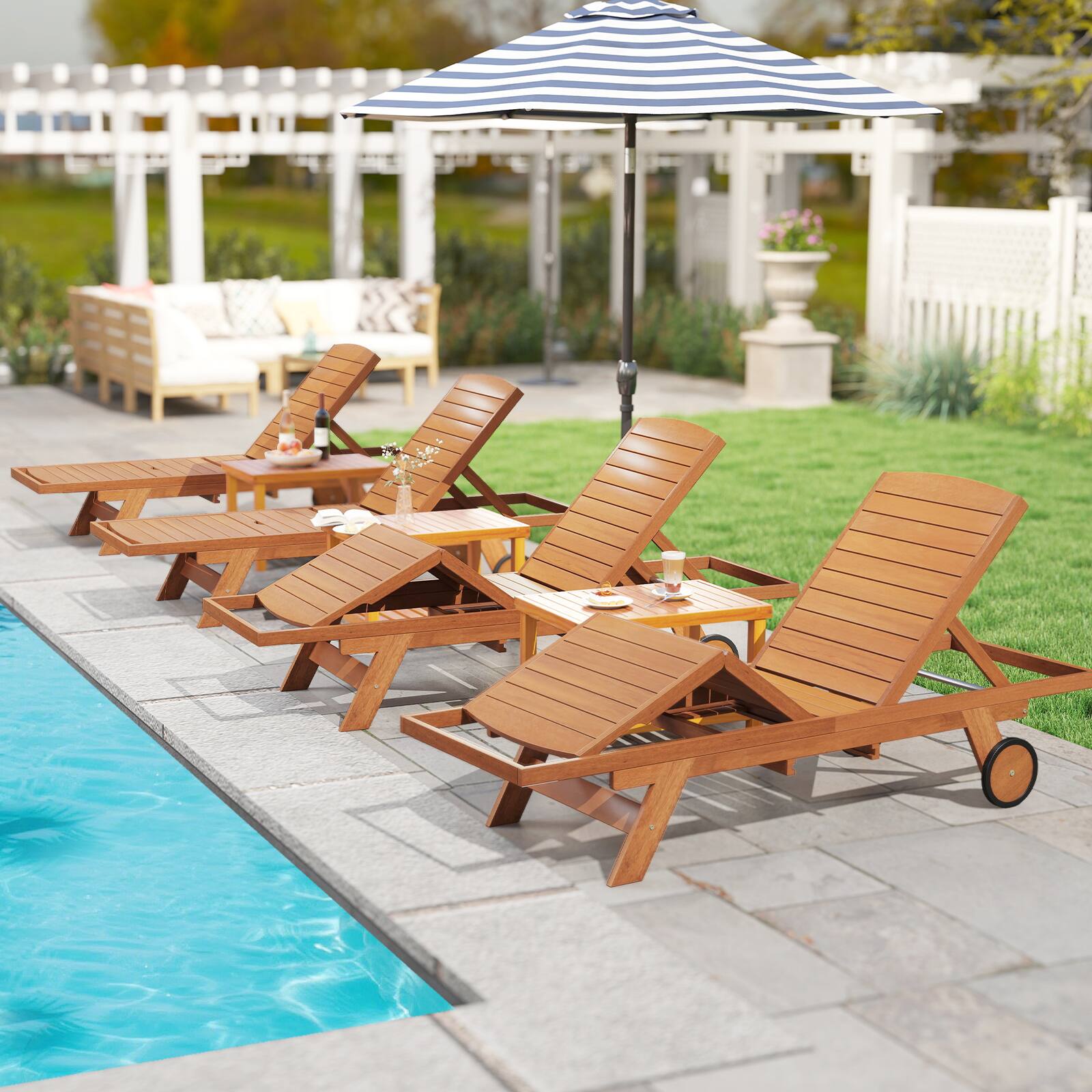 Alt View 9. Gymax - Gymax 2PCS Outdoor Chaise Lounge Chair w/Wheels Adjustable Backrest Leg Area for Deck - Yellow.