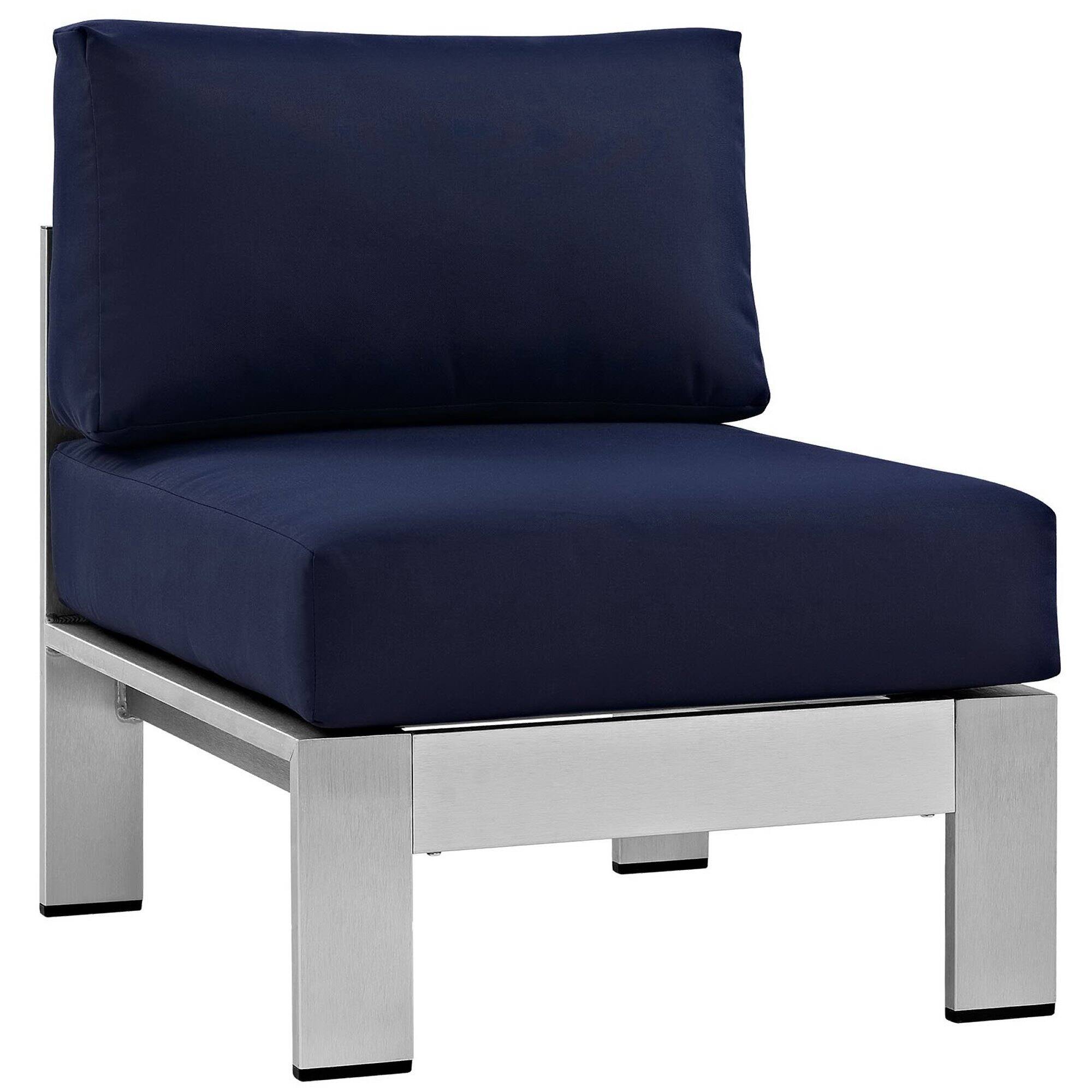 Angle. Modway - Shore Armless Outdoor Patio Aluminum Chair by Modway - Silver Navy.
