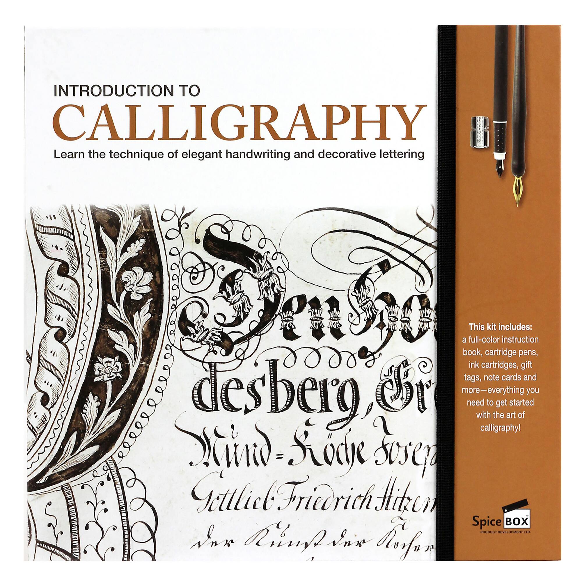 Introduction to Calligraphy: Learn the technique of elegant handwriting and decorative lettering. This kit includes: a full-color instruction book, cartridge pens, ink cartridges, gift tags, note cards, and desberg crisp. Everything you need to get started with the art of calligraphy!