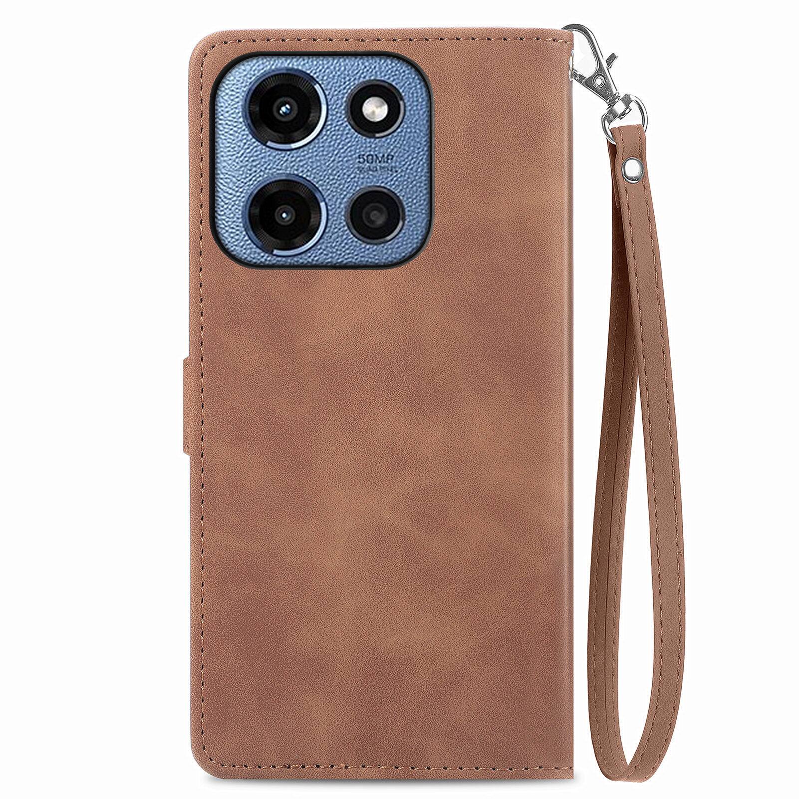 Angle. Dteck - for Motorola G 5G (2025) Wallet Case,Folio Shockproof PU Leather Card Holder Cover with Zipper Pocket & Wrist Strap - Brown.