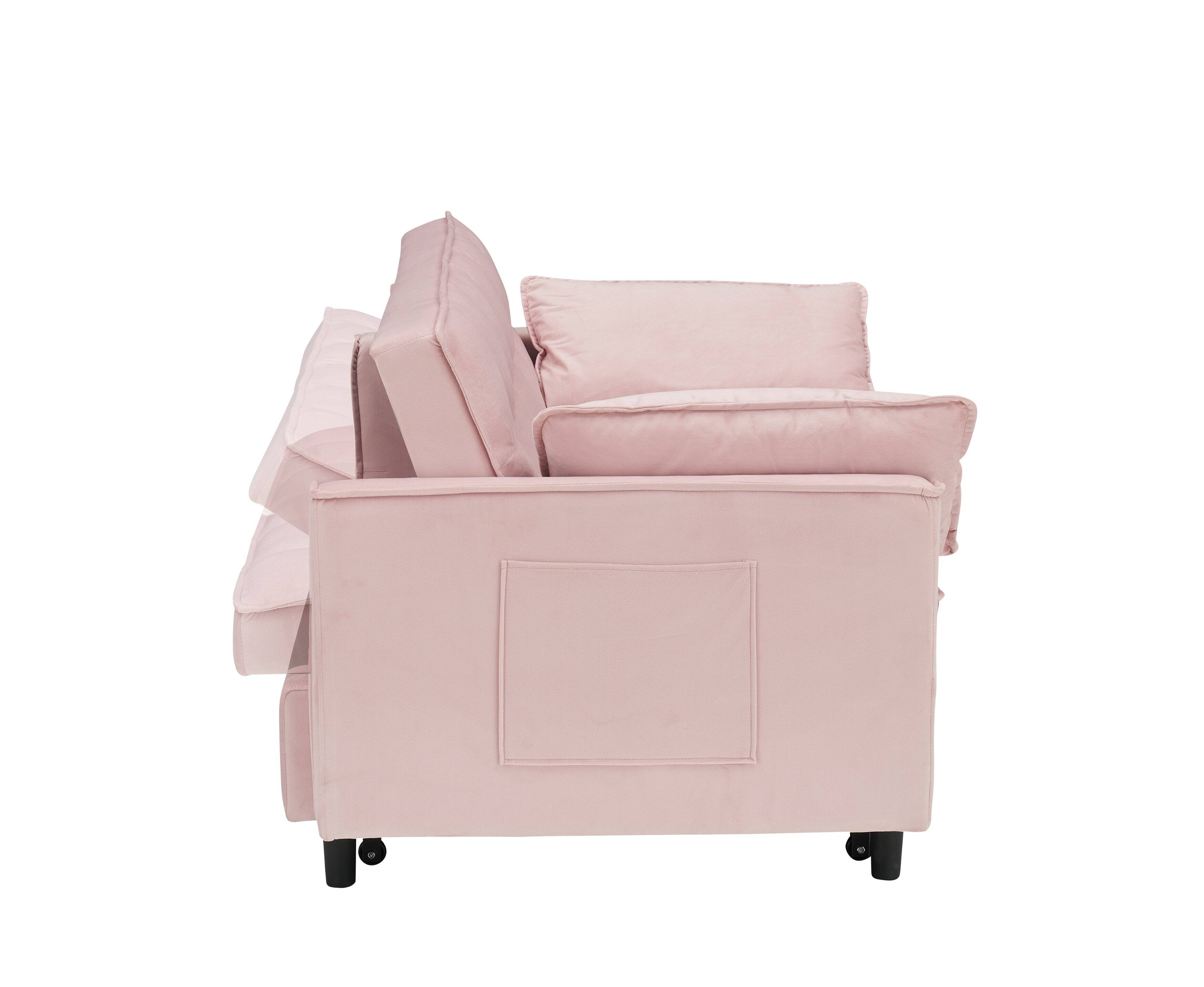 Alt View 1. Trinkets Crazed - 3 in 1 Velvet Convertible Sleeper Sofa Bed, Futon Couches for Living Room with Side Pocket/Adjustable Backrest - Pink.