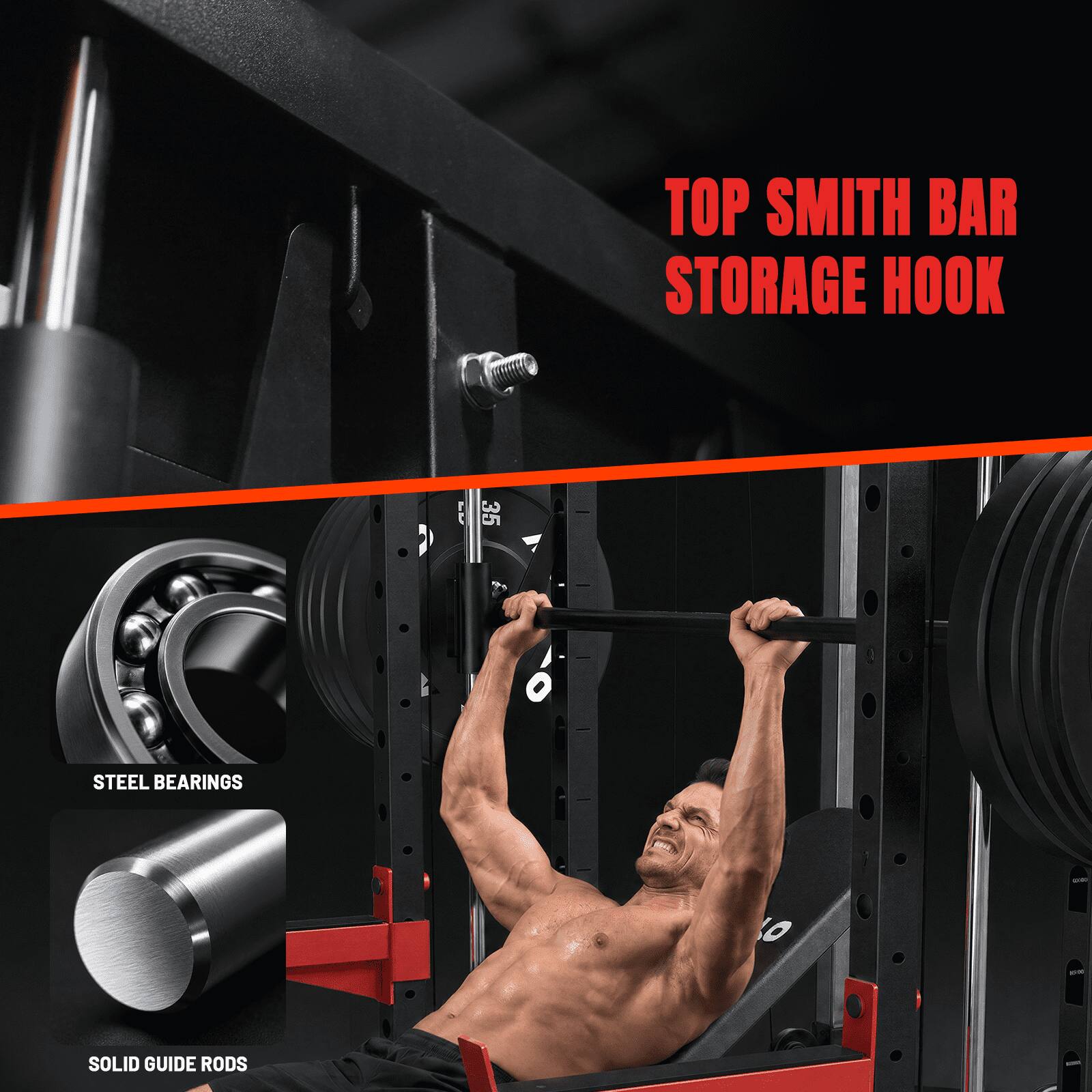 TOP SMITH BAR STORAGE HOOK  
3.5 STEEL BEARINGS  
SOLID GUIDE RODS