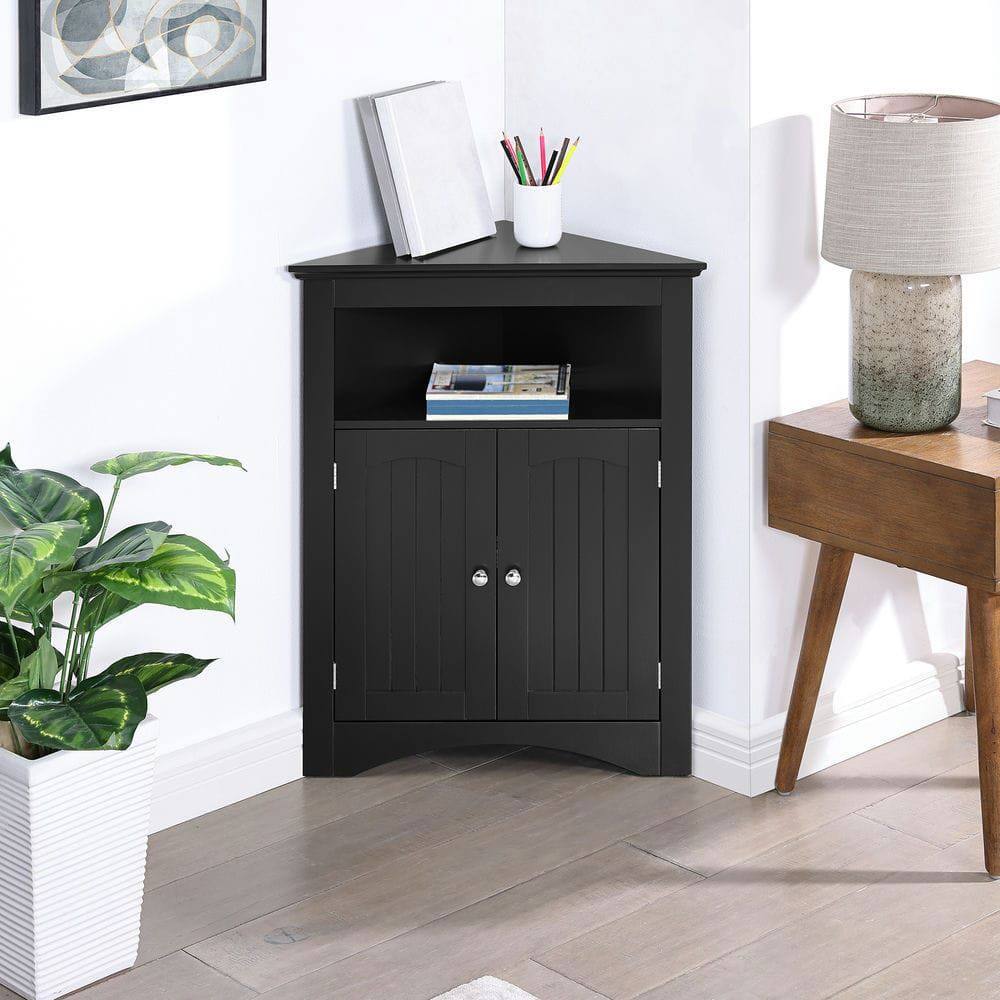 Alt View 7. Kadyn - Corner cabinet with Doors and Shelves, Free Standing Storage Cabinet for Kitchen, Living Room, Bathroom, Black - Black.