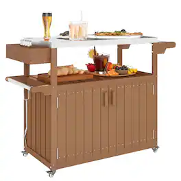 Outsunny - Bar Cart with Storage, Stainless Steel Outdoor Bar Table Top - Brown
