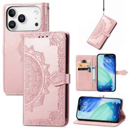 Dteck - Magnetic Wallet Case For iPhone 17 Pro Max, Shockproof Card Slots Stand Flip Phone Protective Cover with Hand Strap - Rosegold