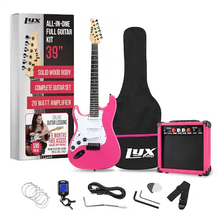 LYX PRO ALL-IN-ONE FULL GUITAR KIT 39" SOLID WOOD BODY COMPLETE GUITAR SET 20 WATT AMPLIFIER ONLINE GUITAR LESSONS - A $90 VALUE 6 MONTHS FREE ACCESS AVAILABLE WITH PURCHASE UNLIMITED GUITAR LESSONS FOR ALL SKILL LEVELS LYX PRO IN