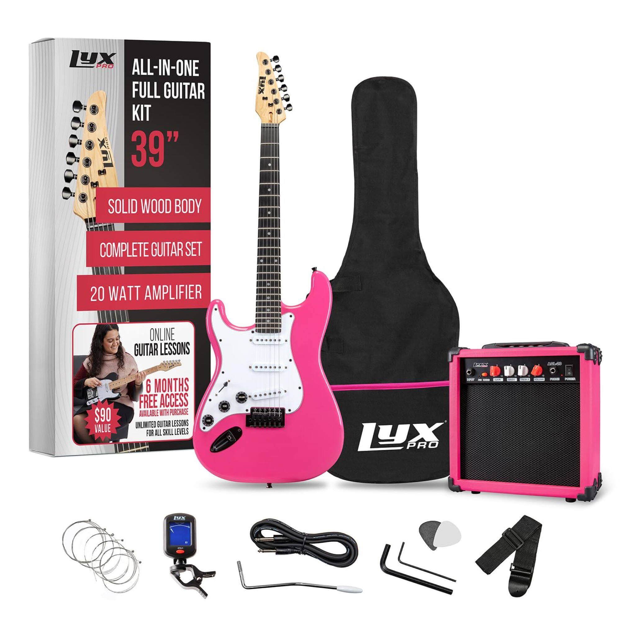LYX PRO ALL-IN-ONE FULL GUITAR KIT 39" SOLID WOOD BODY COMPLETE GUITAR SET 20 WATT AMPLIFIER ONLINE GUITAR LESSONS - A $90 VALUE 6 MONTHS FREE ACCESS AVAILABLE WITH PURCHASE UNLIMITED GUITAR LESSONS FOR ALL SKILL LEVELS LYX PRO IN