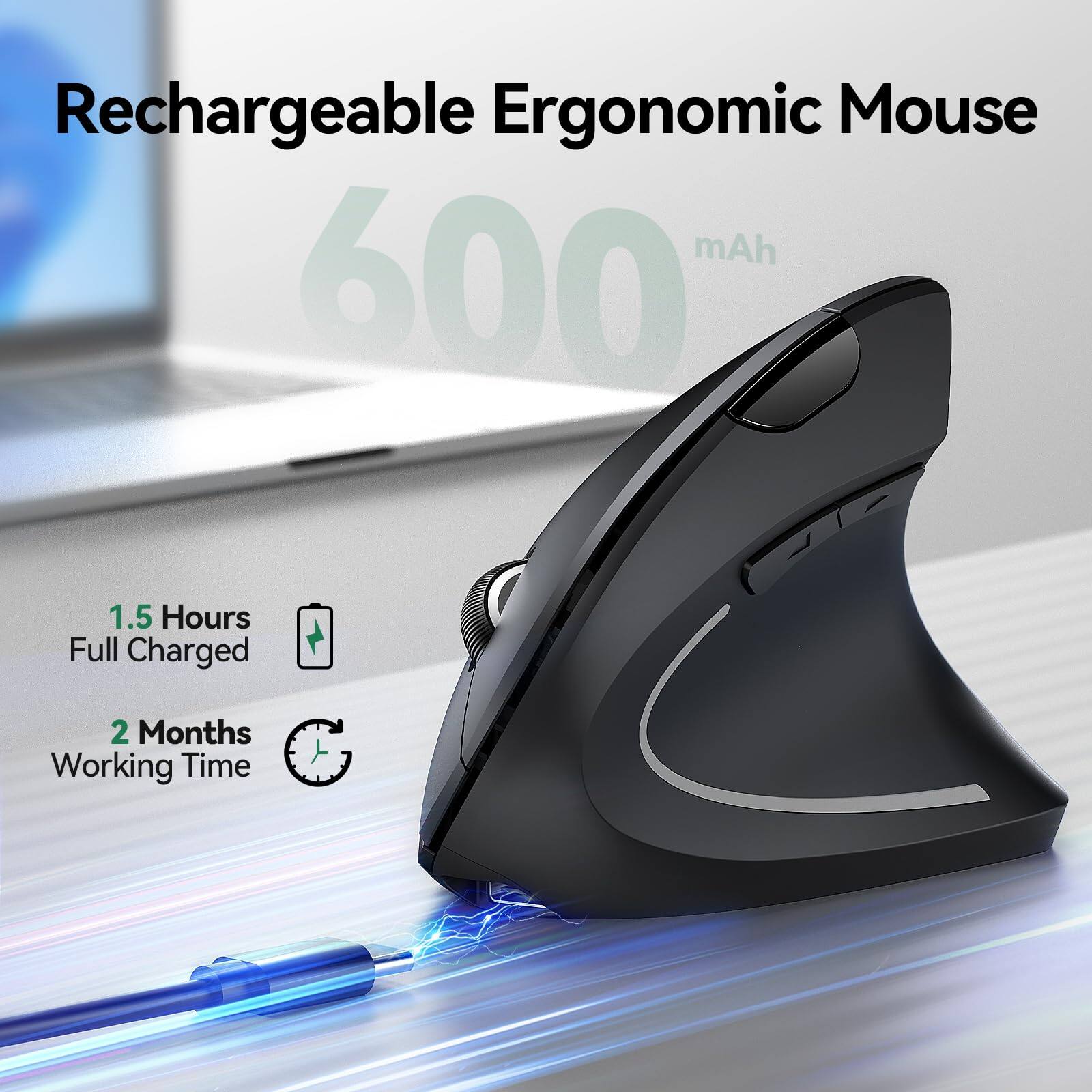 Rechargeable Ergonomic Mouse  
600 mAh  
1.5 Hours Full Charged  
2 Months Working Time