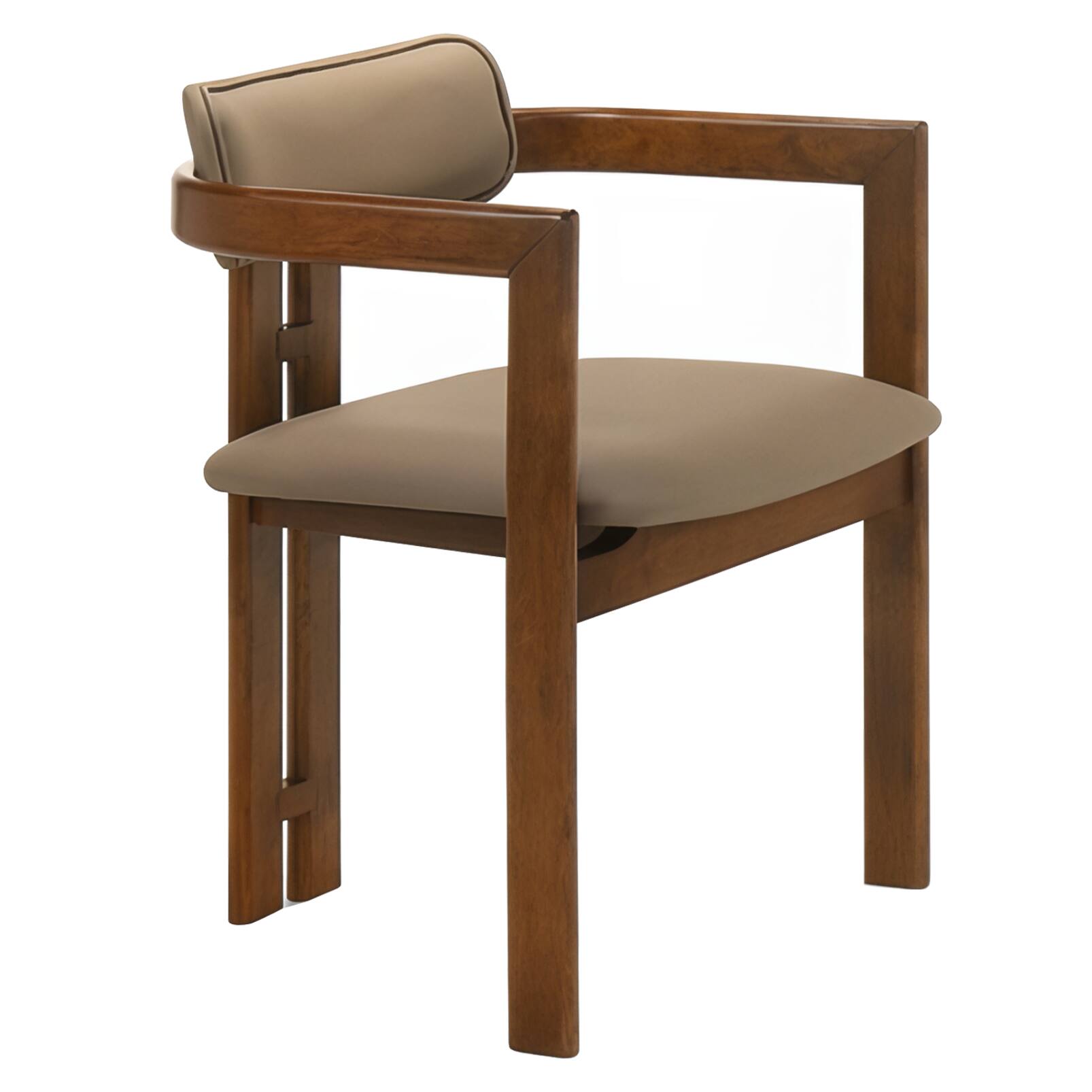 Front. LeisureMod - Velo Modern Upholstered Faux Leather Dining Chair with Arms - Dark Natural/Taupe.