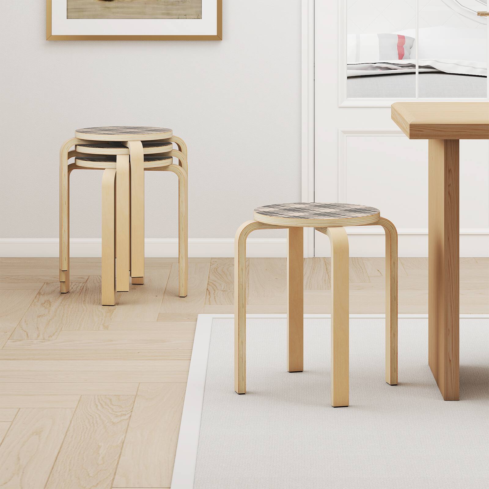 Alt View 3. Costway - Costway Set of 4 18" Stacking Stool Round Dining Chair Backless Wood Home Decor - Yellow.