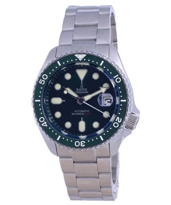 RATIO - FreeDiver Green Dial Sapphire Crystal Stainless Steel Automatic RTB205 200M Men's Watch - Silver