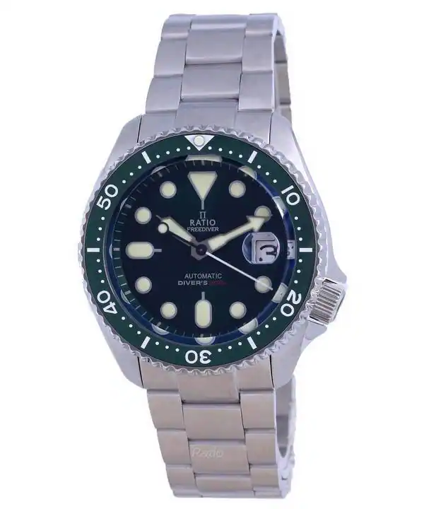 RATIO - FreeDiver Green Dial Sapphire Crystal Stainless Steel Automatic RTB205 200M Men's Watch - Silver