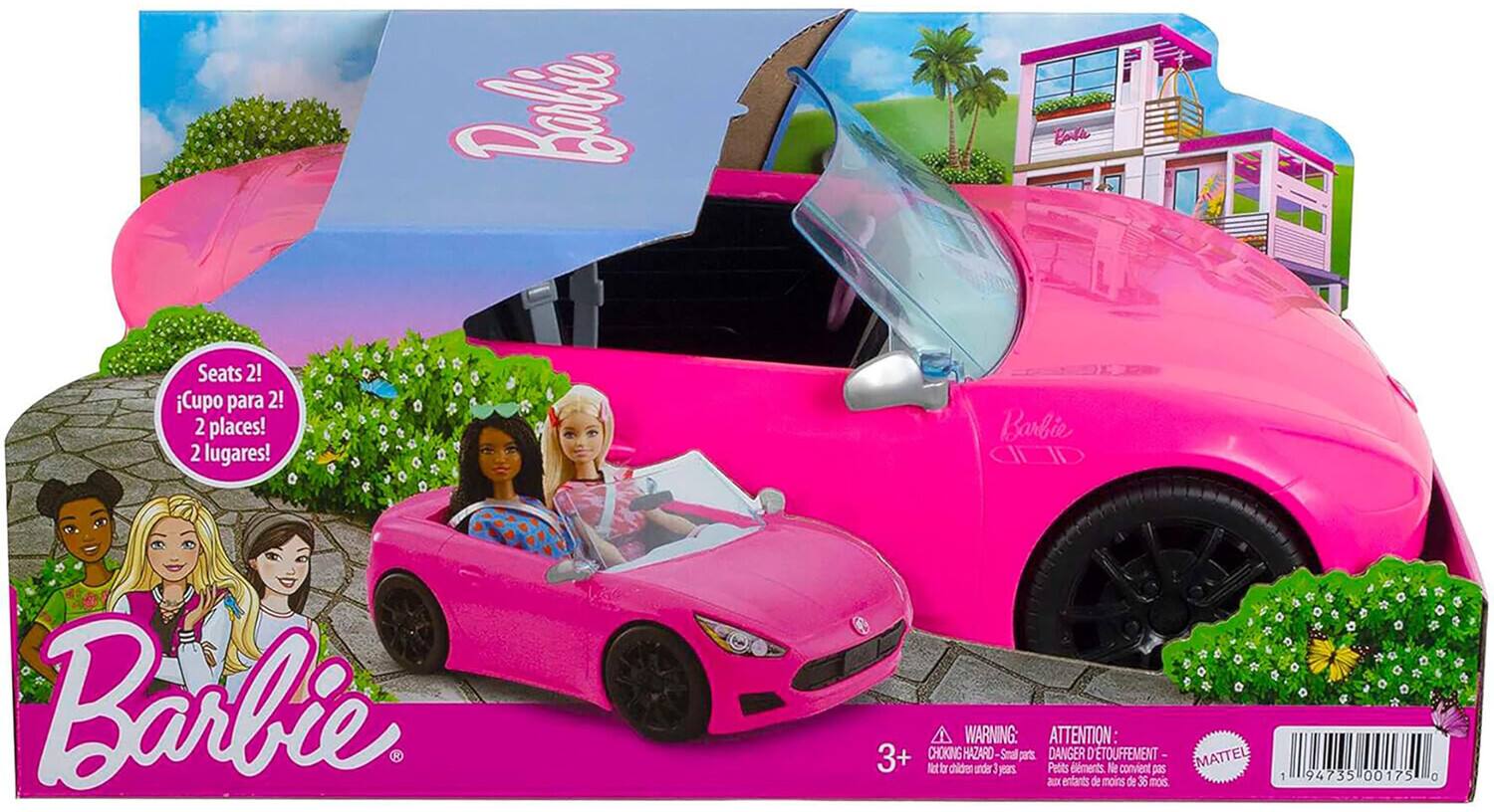 Seats 2!  
Cupo para 2!  
2 places!  
2 lugares!  

Barbie arb Barbie  

WARNING: ATTENTION 3+ CHOKING HAZARD Small parts DANGER D'ETOUFFEMENT  
Not for children under 3 years  
Ne convient pas aux enfants de moins de 36 mois  

1 94735 00175