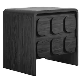 FurniFact - Wooden Nightstand with 2 Drawers and Modern Design - Black