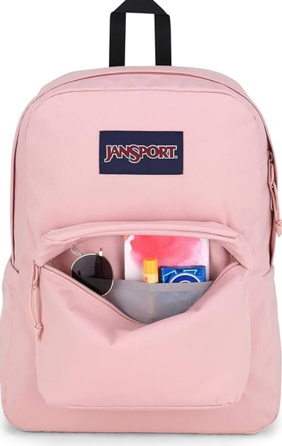 Left. JanSport - JanSport SuperBreak One Backpacks-Durable,Lightweight Bookbag with Front Utility Pocket-Premium Backpack School Bookbag - Misty Rose.